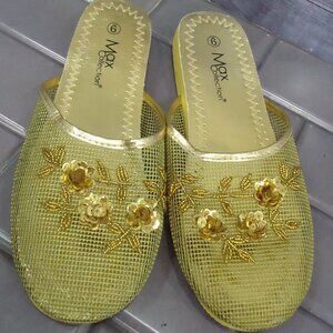 SIZE 9. Max collection bead embellished mesh slippers.